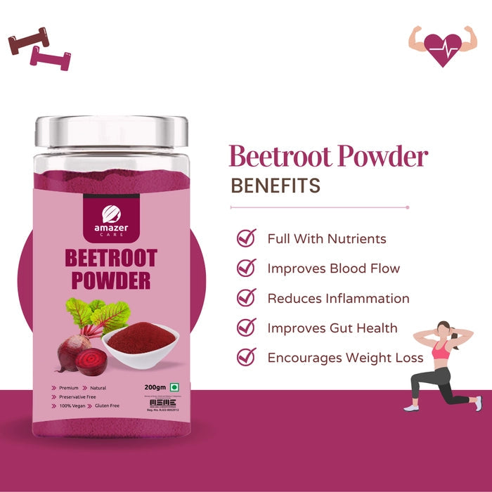 AmazerCare Beetroot + Moringa + Amla Powder - Great Immune Booster Combo, Pure & Natural For Eating & Drink, Jar Packing, Superfood, (Dehydrated, 200+100+200gm each) Full of Nutrients