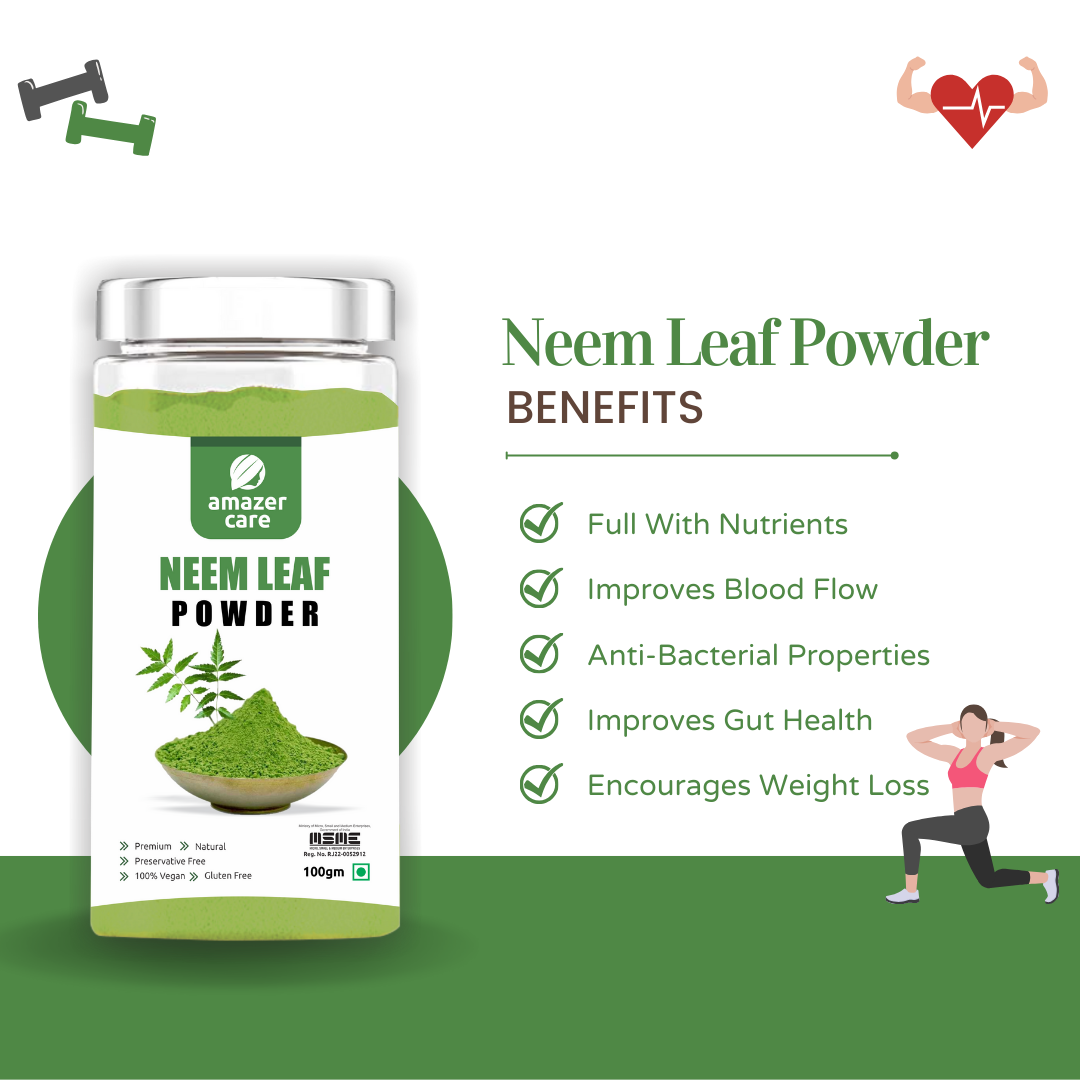 AmazerCare Neem Leaf Powder - Ayurvedic Superfood for eating/Drink/Skin, Hair, and Digestive Health | Herbal Detox