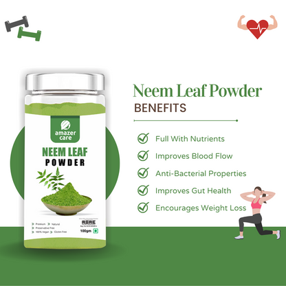 AmazerCare Neem Leaf Powder - Ayurvedic Superfood for eating/Drink/Skin, Hair, and Digestive Health | Herbal Detox