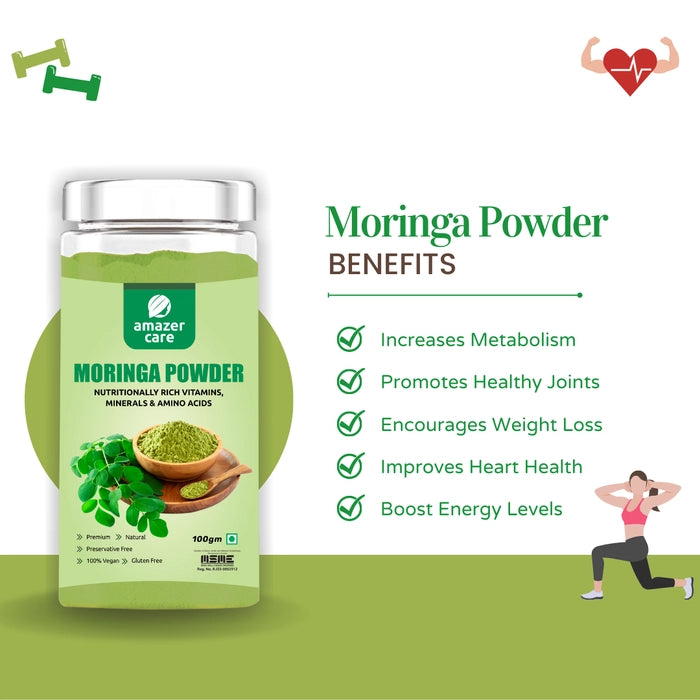 AmazerCare Moringa Powder (Moringa Leaf Powder) - Pure & Natural For Eating & Drink, Rich in Proteins, Minerals, and Antioxidants