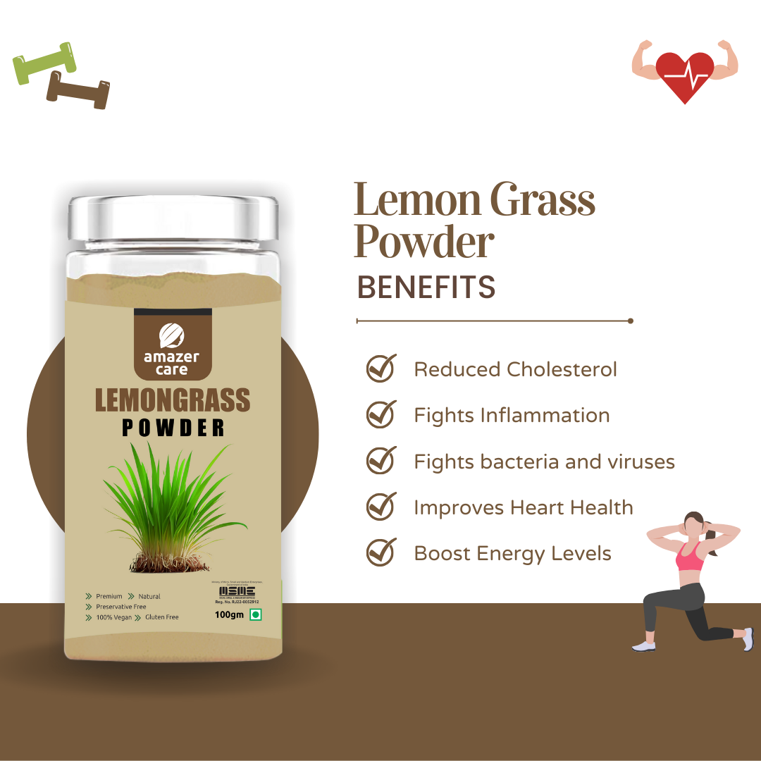 AmazerCare Pure Lemongrass Powder - Aromatic Flavor Enhancer | For Tea, Cooking and Seasoning | All-Natural Culinary Grade | 100% Pure Lemon grass