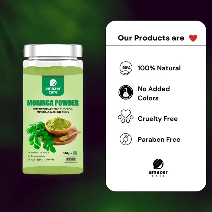 AmazerCare Moringa Powder (Moringa Leaf Powder) - Pure & Natural For Eating & Drink, Rich in Proteins, Minerals, and Antioxidants