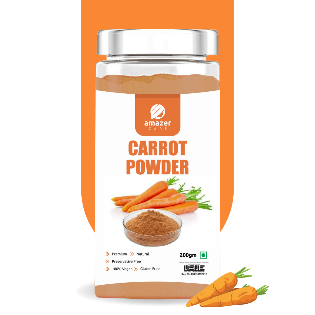 AmazerCare Carrot Powder (Dehydrated) - Beta Carotene Enriched Superfood For Healthy Eye Vision/Immune System/Skin Health for Eating & Drink, Jar Packing | Full of Nutrients