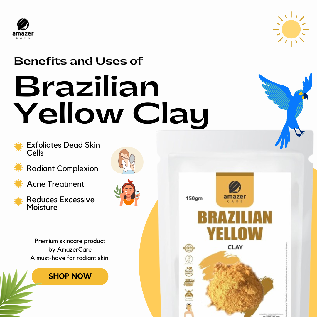 AmazerCare Brazilian Yellow Clay Powder | Anti-aging Face pack | Removes Blackheads | 100% Natural