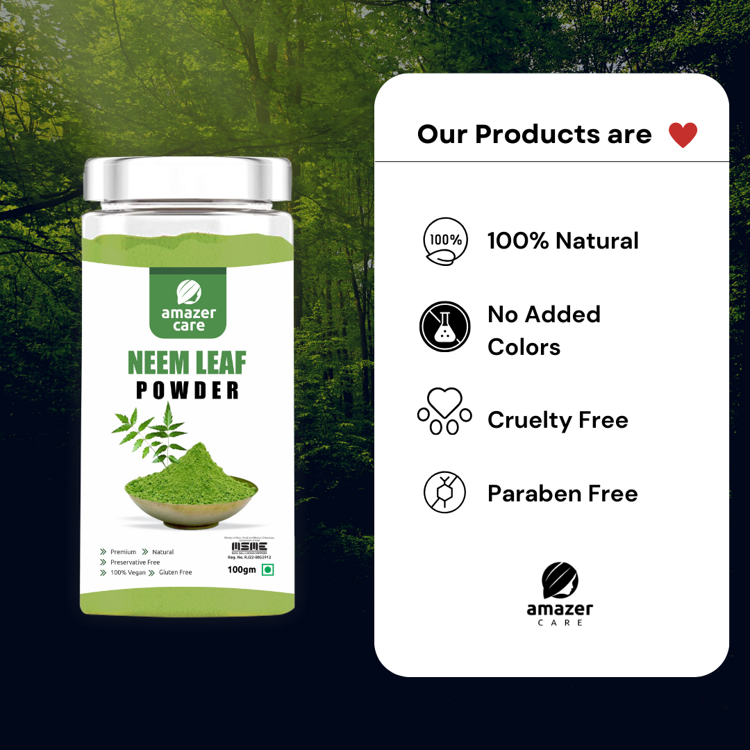 AmazerCare Neem Leaf Powder - Ayurvedic Superfood for eating/Drink/Skin, Hair, and Digestive Health | Herbal Detox