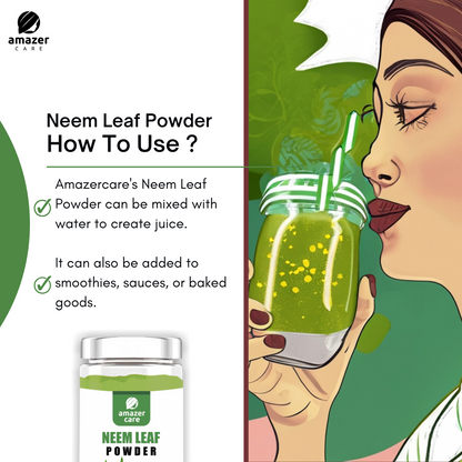 AmazerCare Neem Leaf Powder - Ayurvedic Superfood for eating/Drink/Skin, Hair, and Digestive Health | Herbal Detox