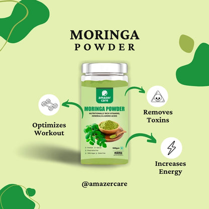 AmazerCare Moringa Powder (Moringa Leaf Powder) - Pure & Natural For Eating & Drink, Rich in Proteins, Minerals, and Antioxidants