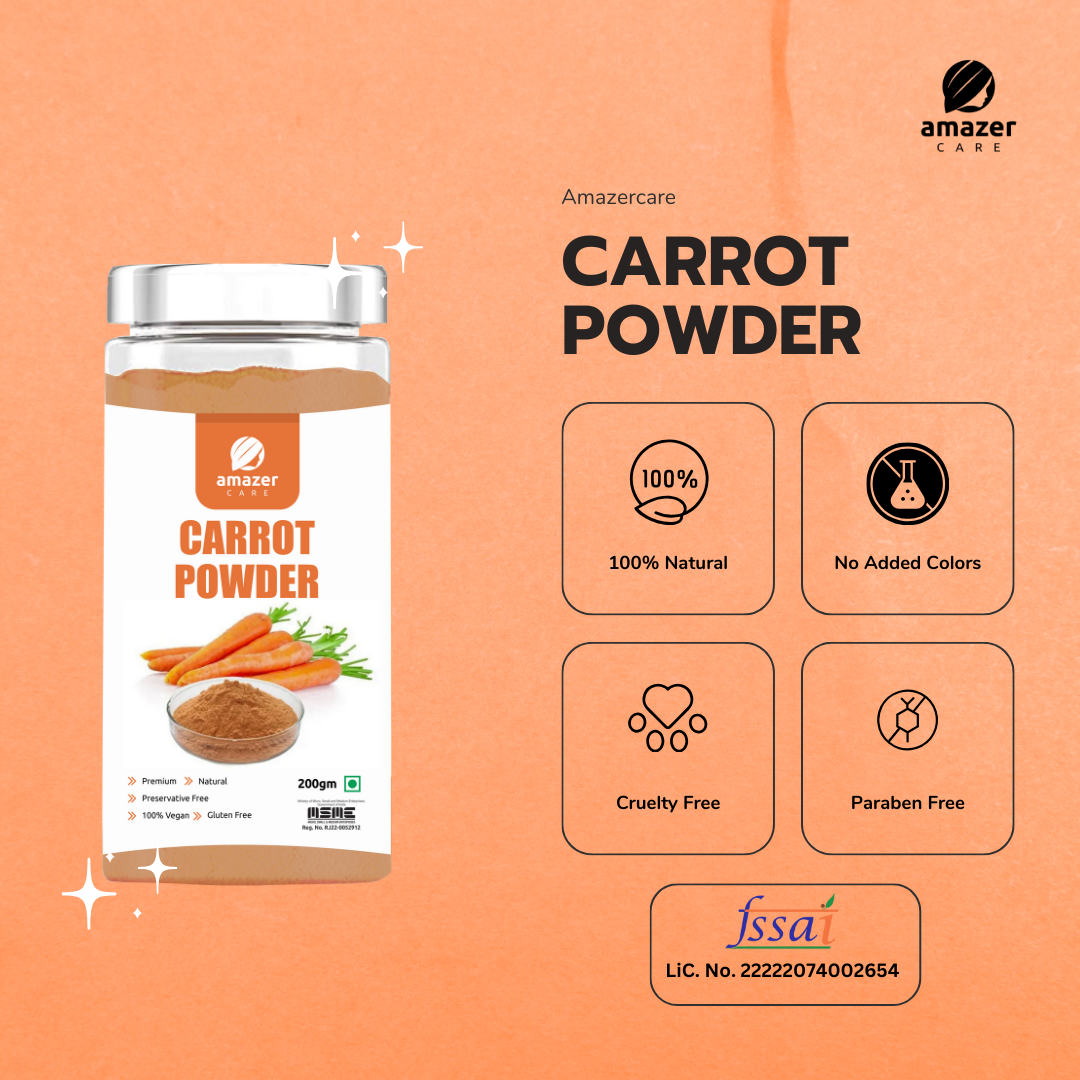 AmazerCare Carrot Powder (Dehydrated) - Beta Carotene Enriched Superfood For Healthy Eye Vision/Immune System/Skin Health for Eating & Drink, Jar Packing | Full of Nutrients