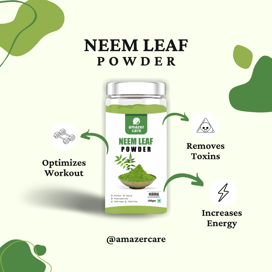 AmazerCare Neem Leaf Powder - Ayurvedic Superfood for eating/Drink/Skin, Hair, and Digestive Health | Herbal Detox