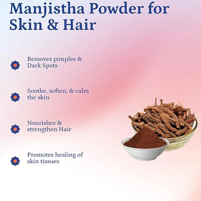 AmazerCare Manjistha Powder 100% Pure & Natural (Rubia Cordifolia), for Face, Skin & Hair Care, Indian Madder Root Powder