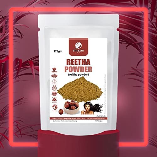 AmazerCare Natural Reetha Powder 100% Pure and Chemical Free (Aritha Powder, Zipper Pouch) Soapnut Powder, Natural Cleanser & Conditioner for Hair