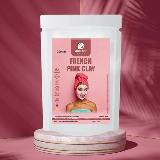 AmazerCare French Pink Clay Powder | Face pack for Detoxify & Cleanse Skin | 100% Natural for sensitive & mature skin