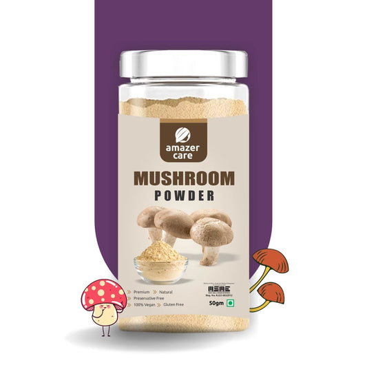 AmazerCare Mushroom Powder - Pure, Natural & Nourishing For Eating & Drink, Vegan Protein, Healthy Heart (50 gm, 1 Jar)