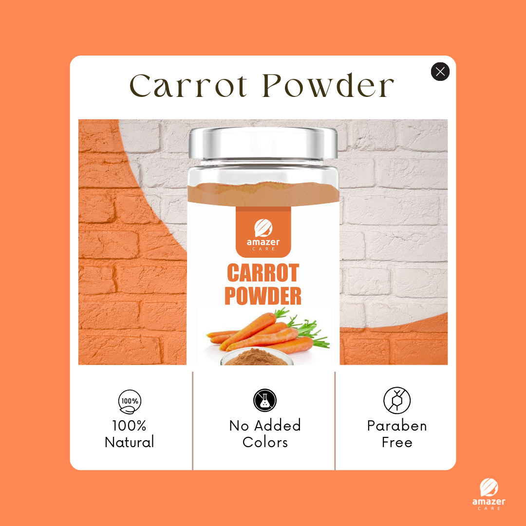 AmazerCare Carrot Powder (Dehydrated) - Beta Carotene Enriched Superfood For Healthy Eye Vision/Immune System/Skin Health for Eating & Drink, Jar Packing | Full of Nutrients