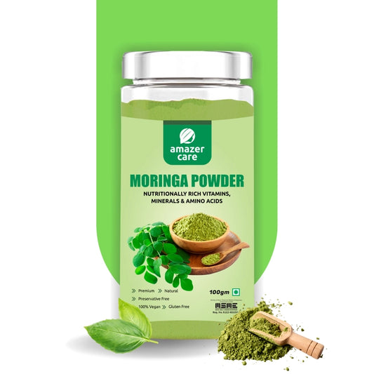 AmazerCare Moringa Powder (Moringa Leaf Powder) - Pure & Natural For Eating & Drink, Rich in Proteins, Minerals, and Antioxidants