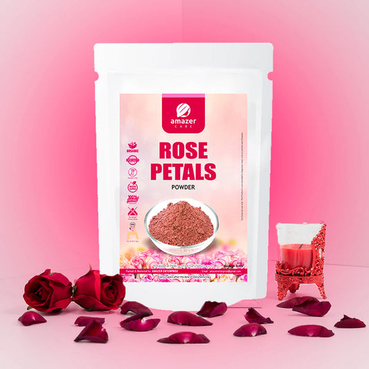 AmazerCare Rose Petal Powder For Skin, Face Pack for Fairness, De tan & Hair Pack, 100% Natural