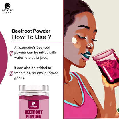 AmazerCare Beetroot Powder (Dehydrated) - Nitric Oxide Superfood For Eating & Drink, Immunity Booster, Full of Nutrients