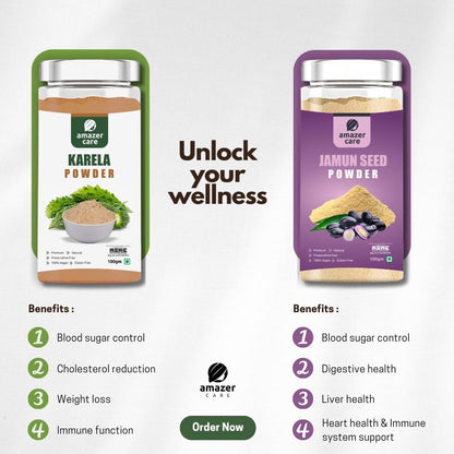 AmazerCare Karela Powder and Jamun Seed Powder Combo - Natural Blood Sugar Support and Wellness