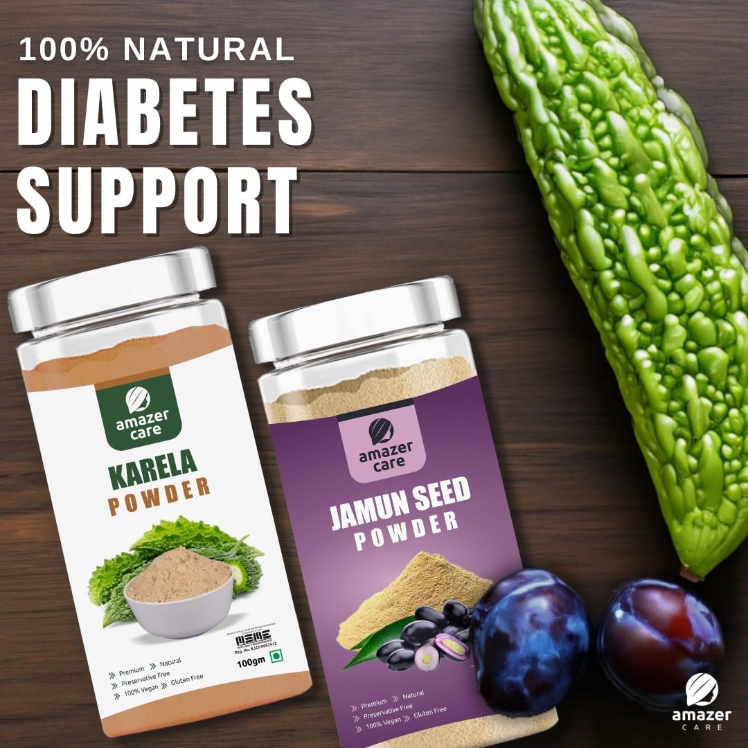 AmazerCare Karela Powder and Jamun Seed Powder Combo - Natural Blood Sugar Support and Wellness