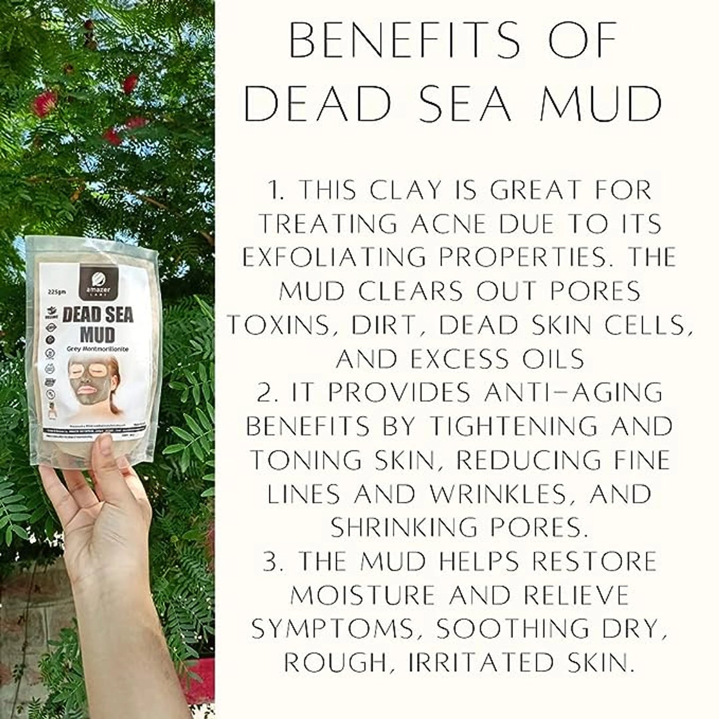 AmazerCare Dead Sea Mud Powder for Face Pack, Body & Hair | Natural Dead Sea Mud Mask for Face, Clay Face Mask