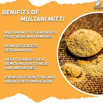 AmazerCare Multani Mitti (100% Natural Fullers Earth Powder) for Face, Body & Hair | Natural Face Pack