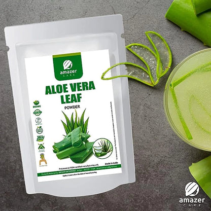 AmazerCare Aloe Vera Powder 100% Natural, Whole Leaf powder for moisturizing, healing, soothing Face Pack/Hair Care for Healthy Hair & Growth