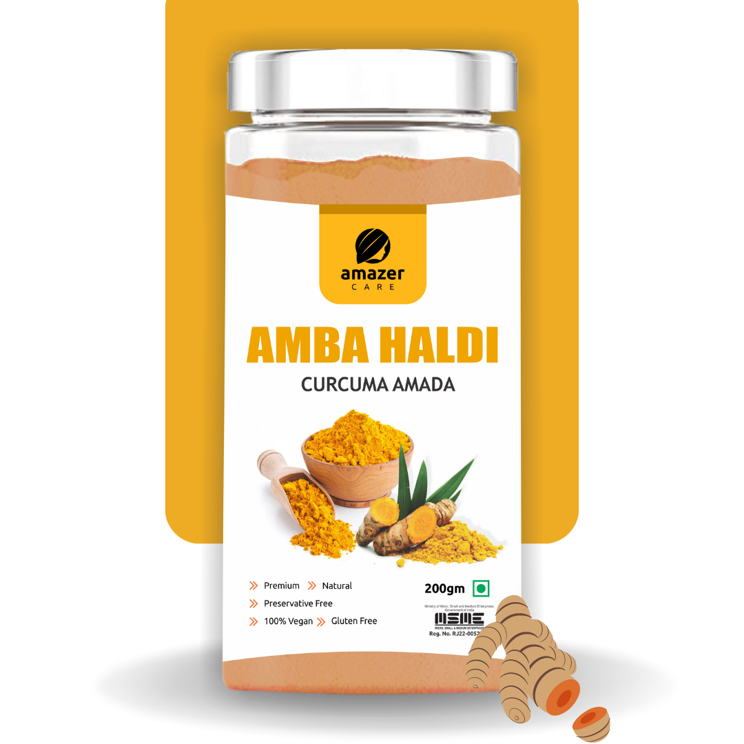 AmazerCare Amba Haldi Powder | Kasturi Haldi Powder (100gm Jar Packing) | Immunity Booster, Anti-Oxidant | Face pack for Skin Whitening | Wild Turmeric Powder