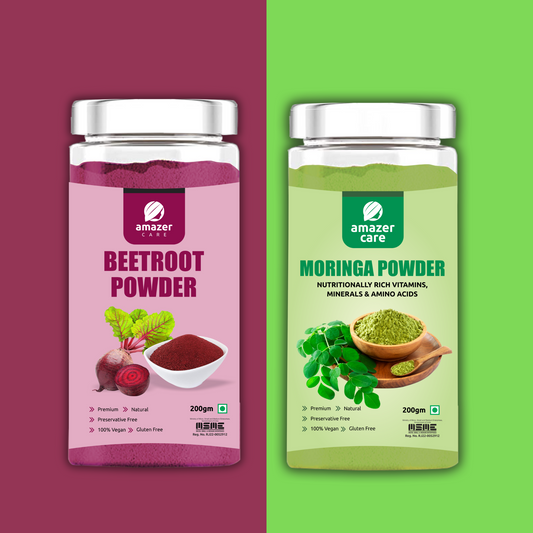 AmazerCare Beetroot & Moriga Powder Combo (2 Jars, 200/100gm) - Nutrient-Rich Superfood, Pure & Natural For Eating & Drink, For Detox & Health, Antioxidants