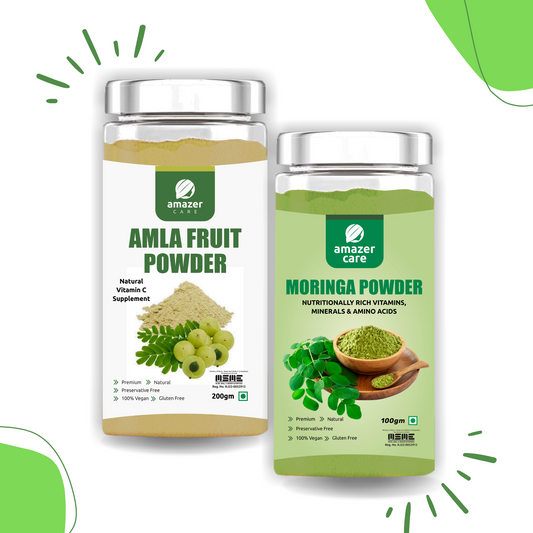 AmazerCare Moriga & Amla Powder Combo (2 Jars, 100/200gm) - Super Immune Booster Combo, Pure & Natural For Eating & Drink, For Detox & Health, Antioxidants