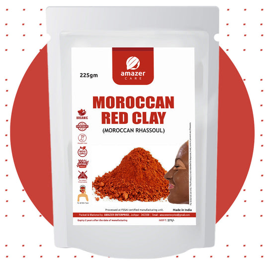 AmazerCare Moroccan Red Clay Powder Face Masks & Hair Care | Natural Face Pack, Skin Care Treatment & Healing