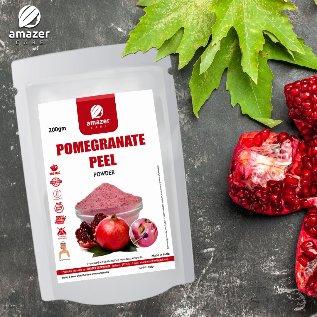 AmazerCare Natural Pomegranate Peel Powder | Skin & Hare Care | 100% Natural Face pack for Acne-Spot Treatment | Face & Body Scrub | Hair fall Treatment | Pouch Packing