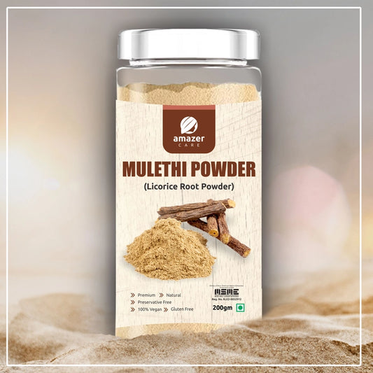 AmazerCare Mulethi Powder, Pure & Natural (Liquorice Root Powder) For General Wellness & Immune Support (200gm, Jar Packing)