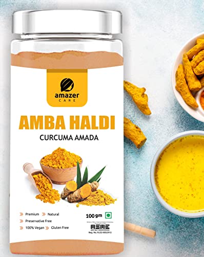 AmazerCare Amba Haldi Powder | Kasturi Haldi Powder (100gm Jar Packing) | Immunity Booster, Anti-Oxidant | Face pack for Skin Whitening | Wild Turmeric Powder