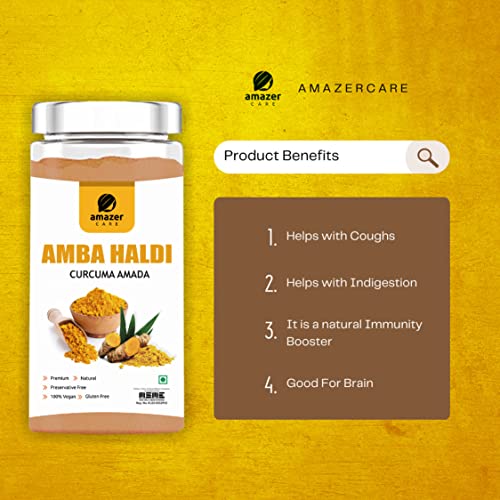 AmazerCare Amba Haldi Powder | Kasturi Haldi Powder (100gm Jar Packing) | Immunity Booster, Anti-Oxidant | Face pack for Skin Whitening | Wild Turmeric Powder